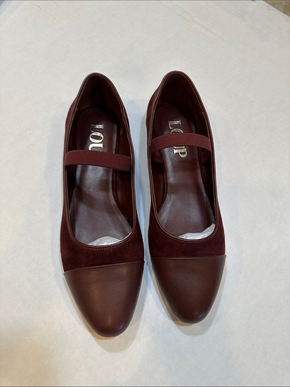 Loup Wine Mary Jane Flats with Suede & Leather Cap Toe